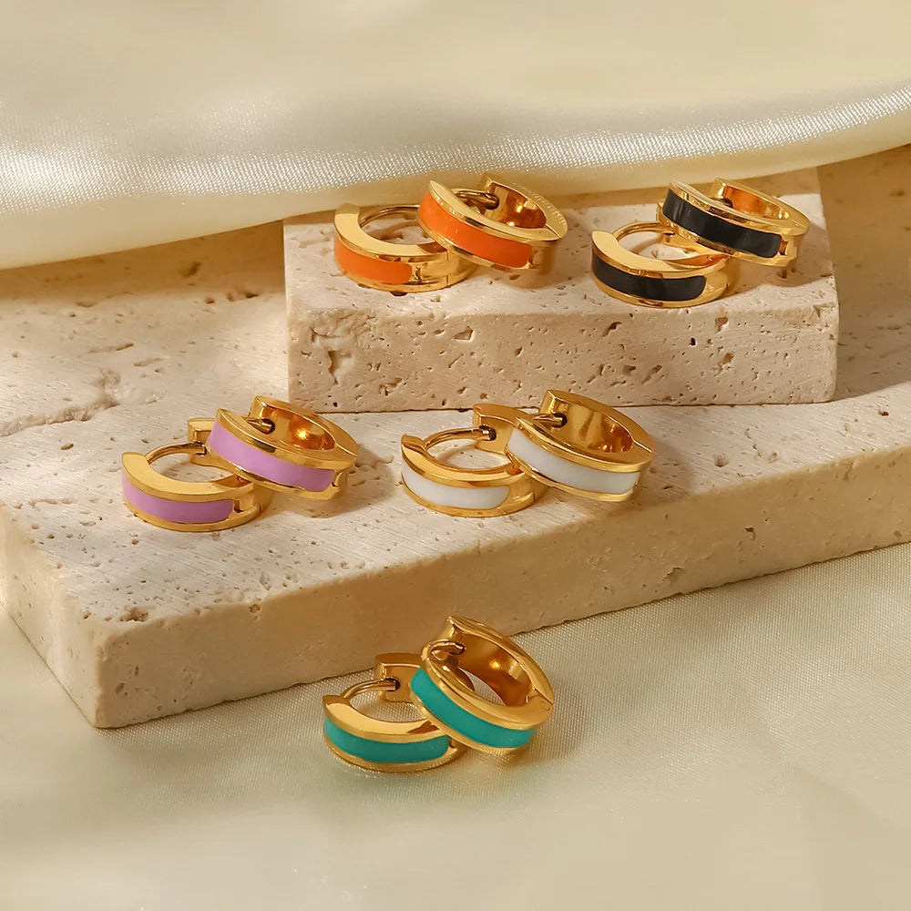 Color Enamel Round Stud Earrings — Stainless Steel · PS295