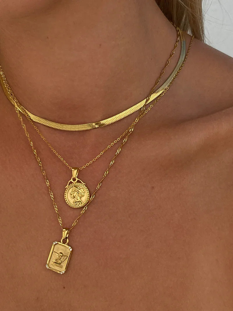 Layered Angel Charm Necklace — 316L Stainless Steel · PS155