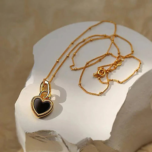 Black Heart Pendant Necklace — Stainless Steel · PS148