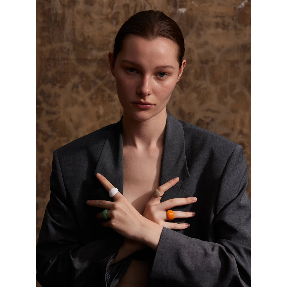 White enamel multi-color ring in 18K gold-plated stainless steel with enamel.