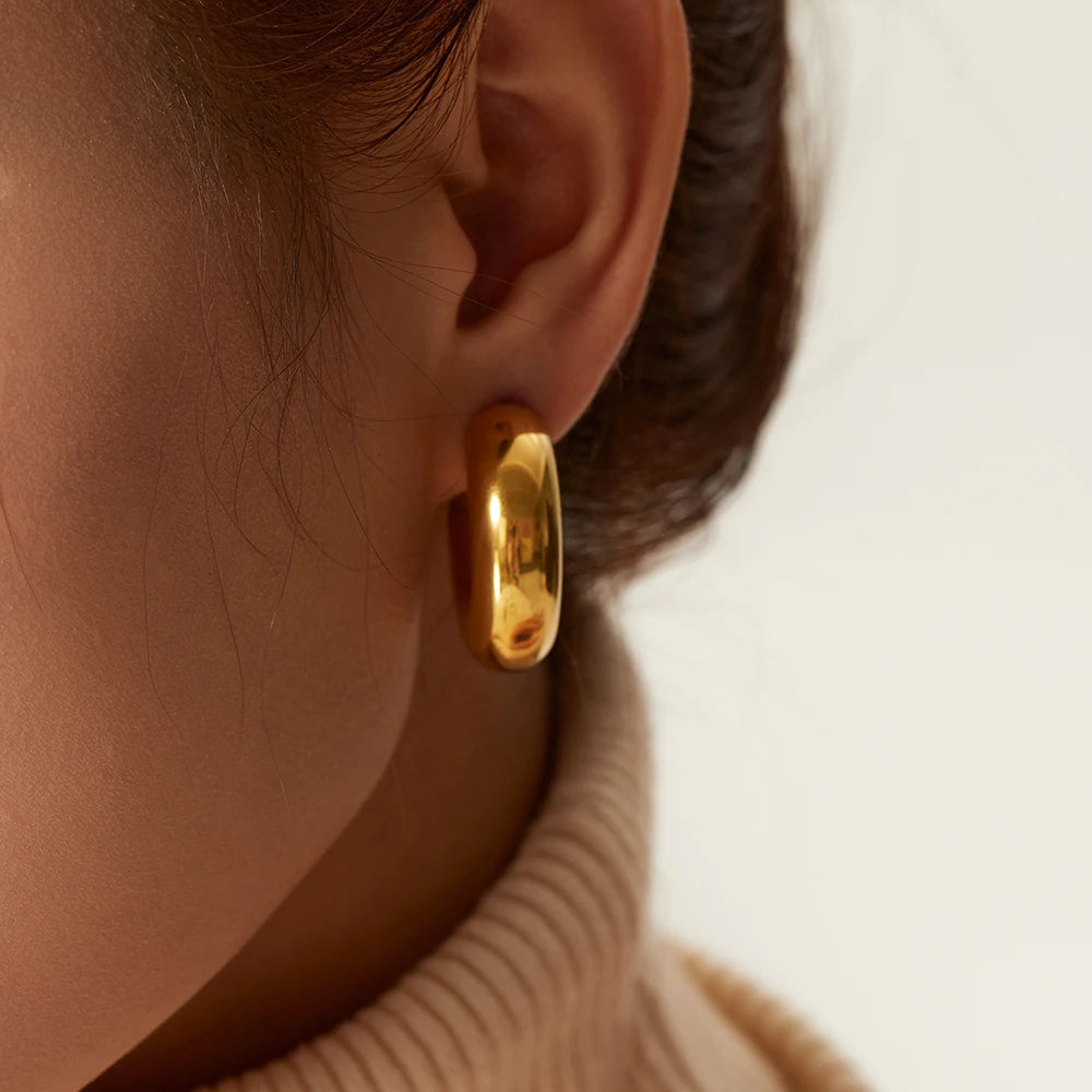 Chunky Huggie Hoop Earrings — Stainless Steel · PS292