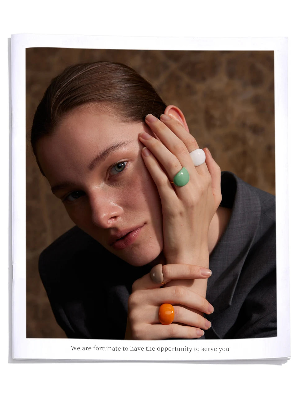 White enamel multi-color ring in 18K gold-plated stainless steel with enamel.
