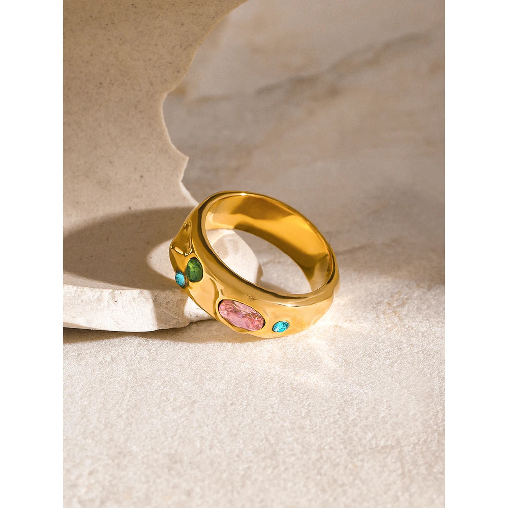 Color CZ Textured Ring — Stainless Steel · PS294