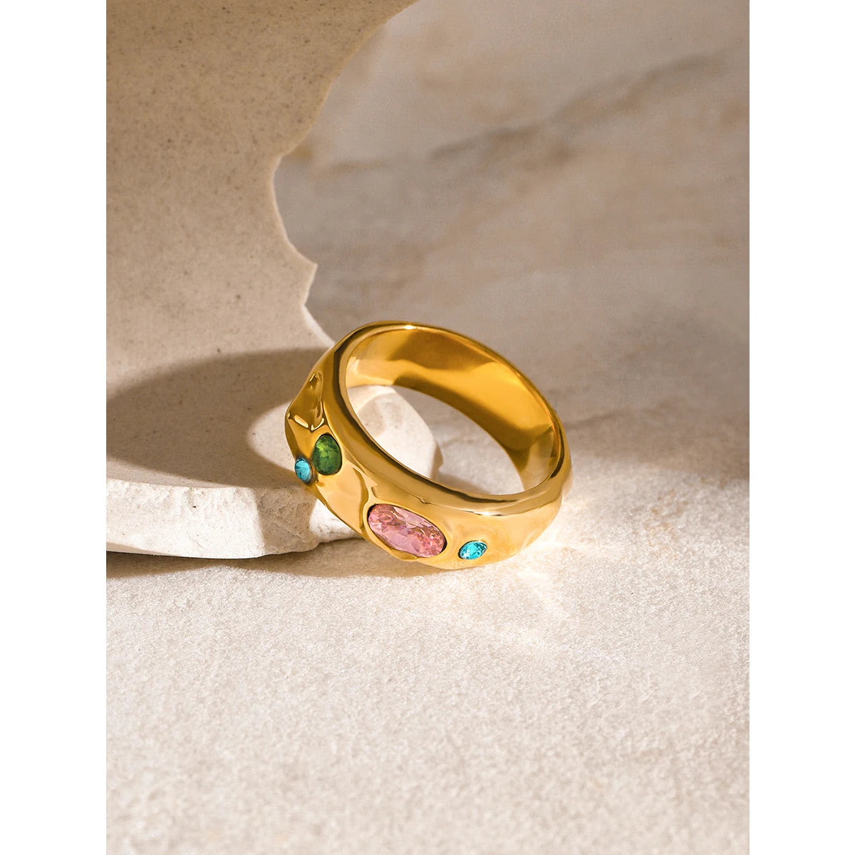 Color CZ Textured Ring — Stainless Steel · PS294