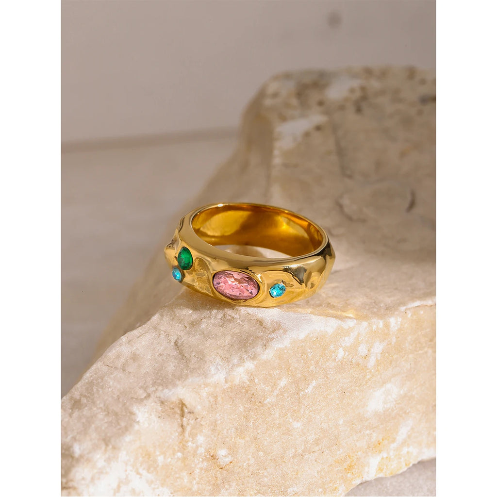 Color CZ Textured Ring — Stainless Steel · PS294