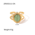 Green Stone Sun Ring Stack — Stainless Steel · PS131