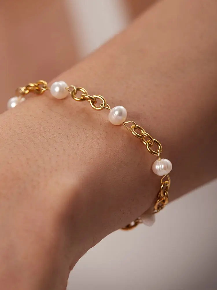 Pearl Toggle Bracelet Stack — Stainless Steel · PS029