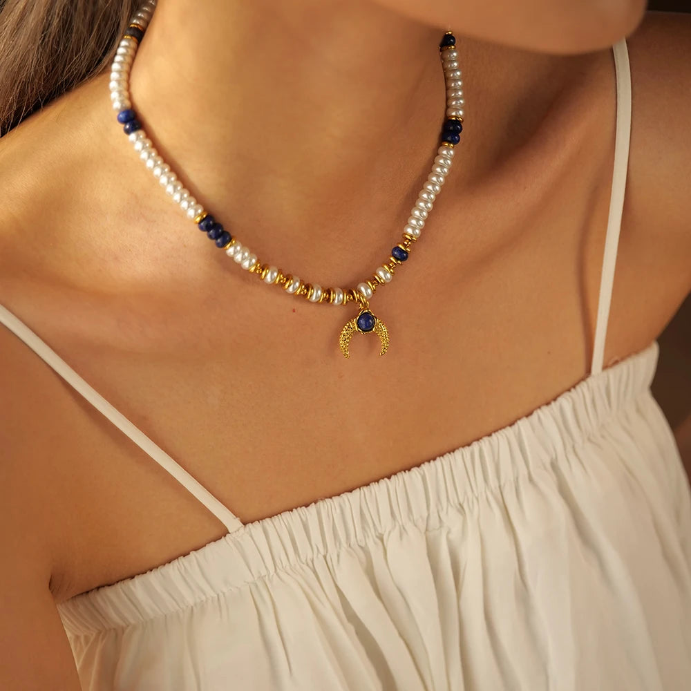 Pearl Coin Charm Necklace — Stainless Steel · PS173