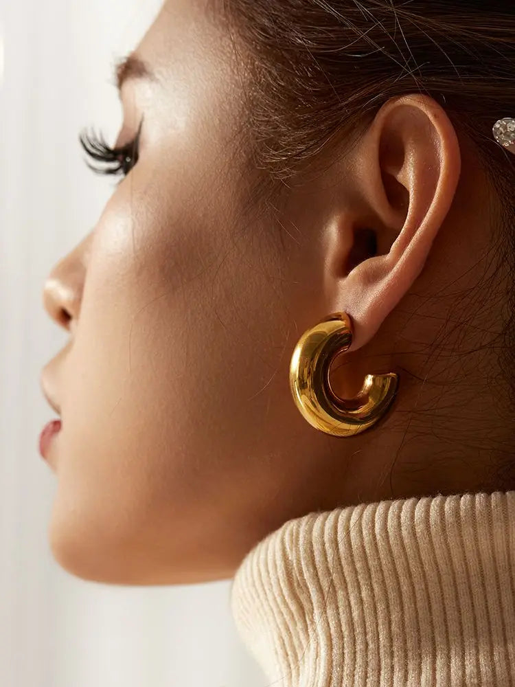 Chunky Huggie Hoop Earrings — Stainless Steel · PS292