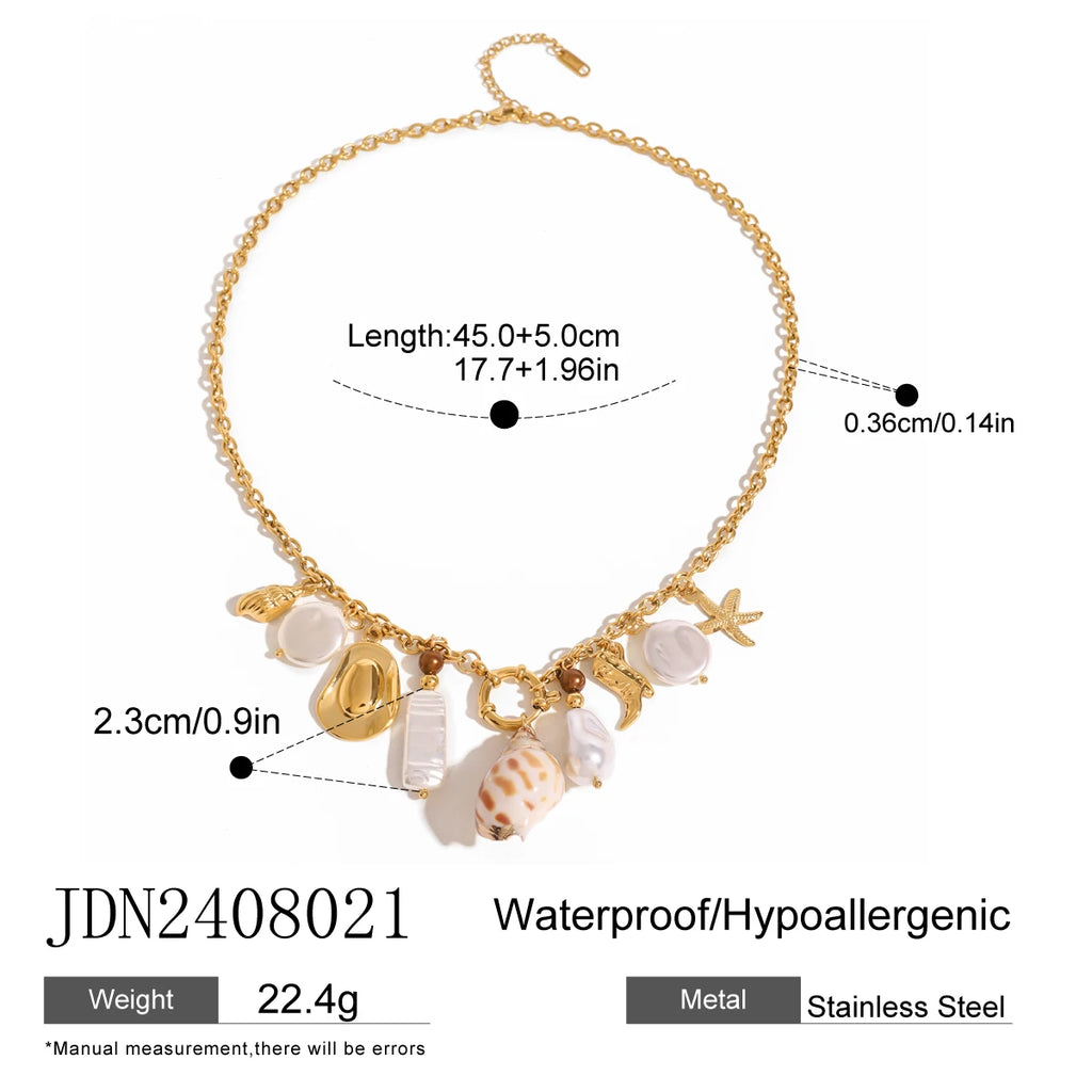 Shell Pearl Charm Necklace — Stainless Steel · PS163