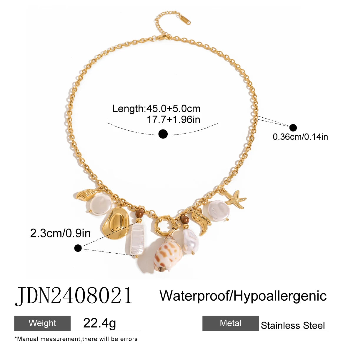 Shell Pearl Charm Necklace — Stainless Steel · PS163