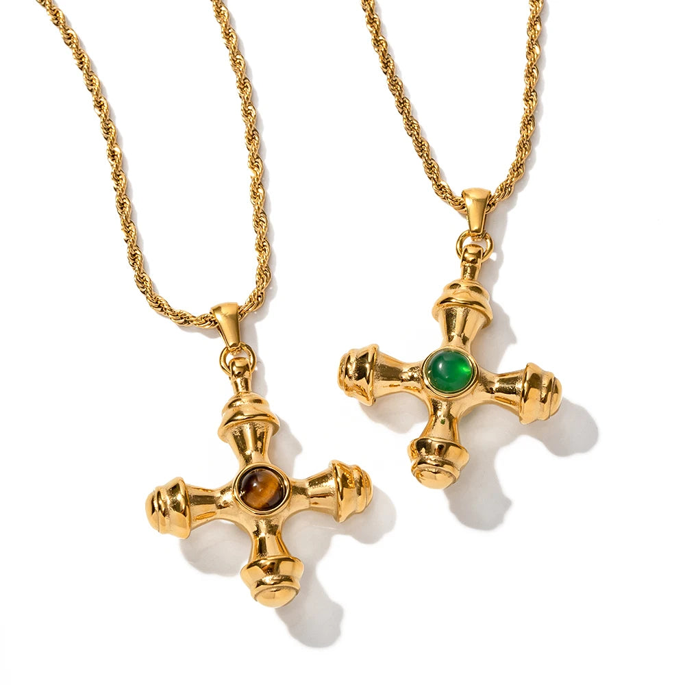 Green Stone Pendant Necklace — Stainless Steel · PS177