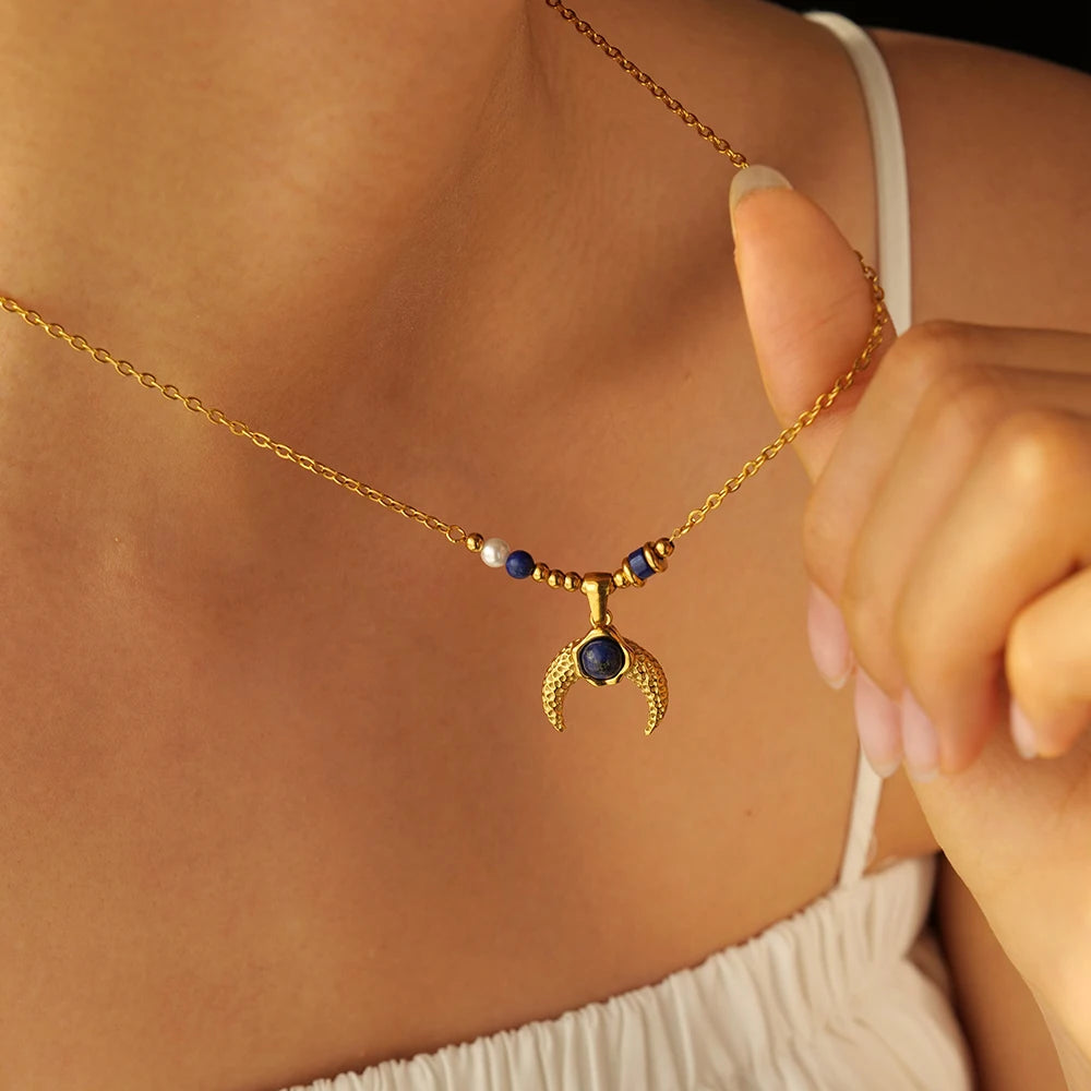 Pearl Coin Charm Necklace — Stainless Steel · PS173