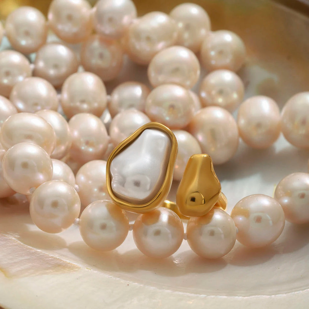 Pearl Waterdrop Ring Earrings — 316L Stainless Steel · PS337
