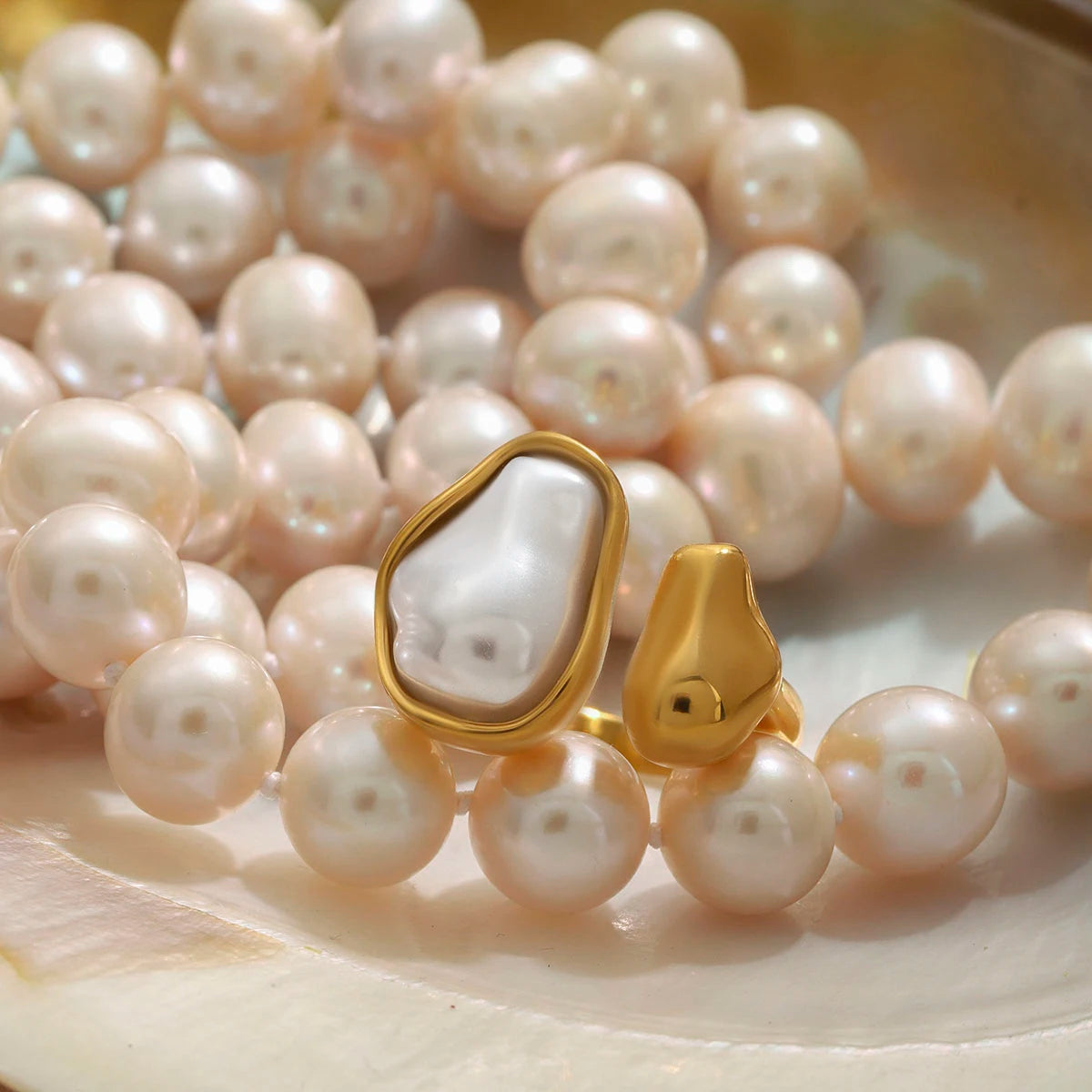 Pearl Waterdrop Ring Earrings — 316L Stainless Steel · PS337