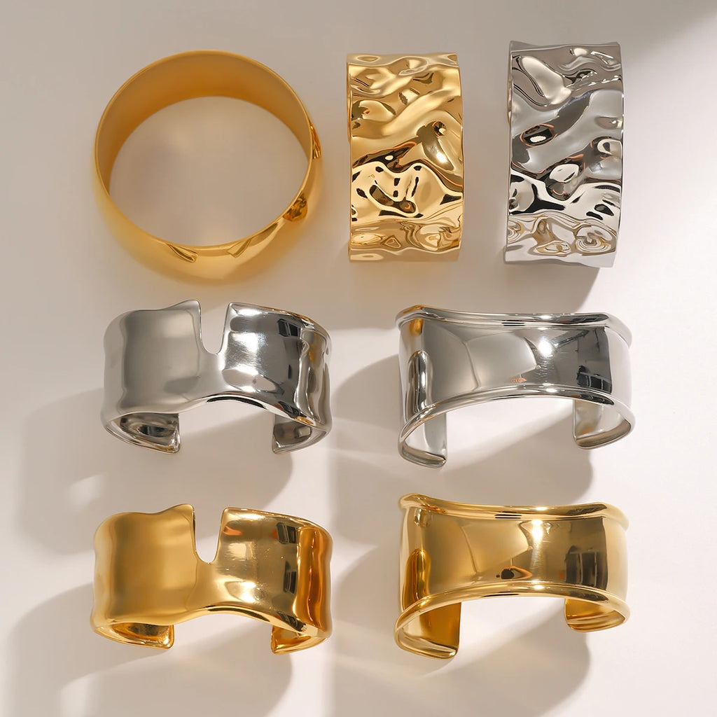 Sculptural Wide Cuff Bracelet — Stainless Steel · PS033