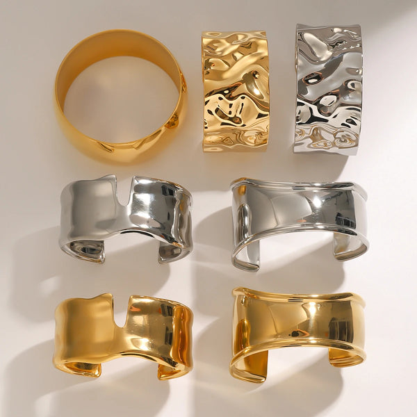 Sculptural Wide Cuff Bracelet — Stainless Steel · PS033