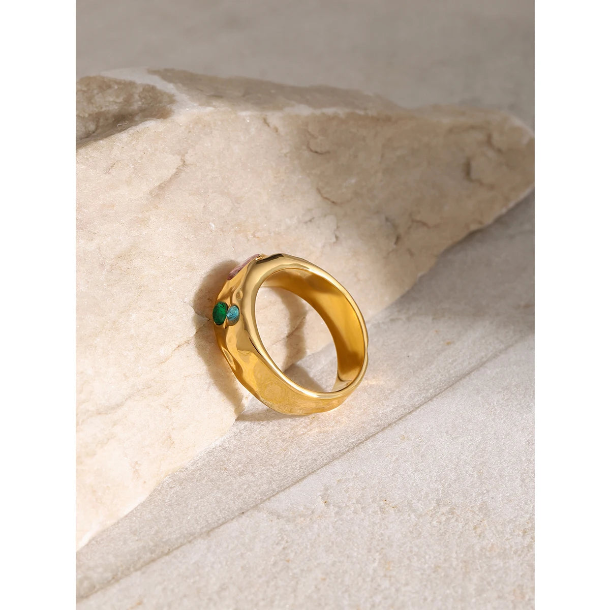 Color CZ Textured Ring — Stainless Steel · PS294