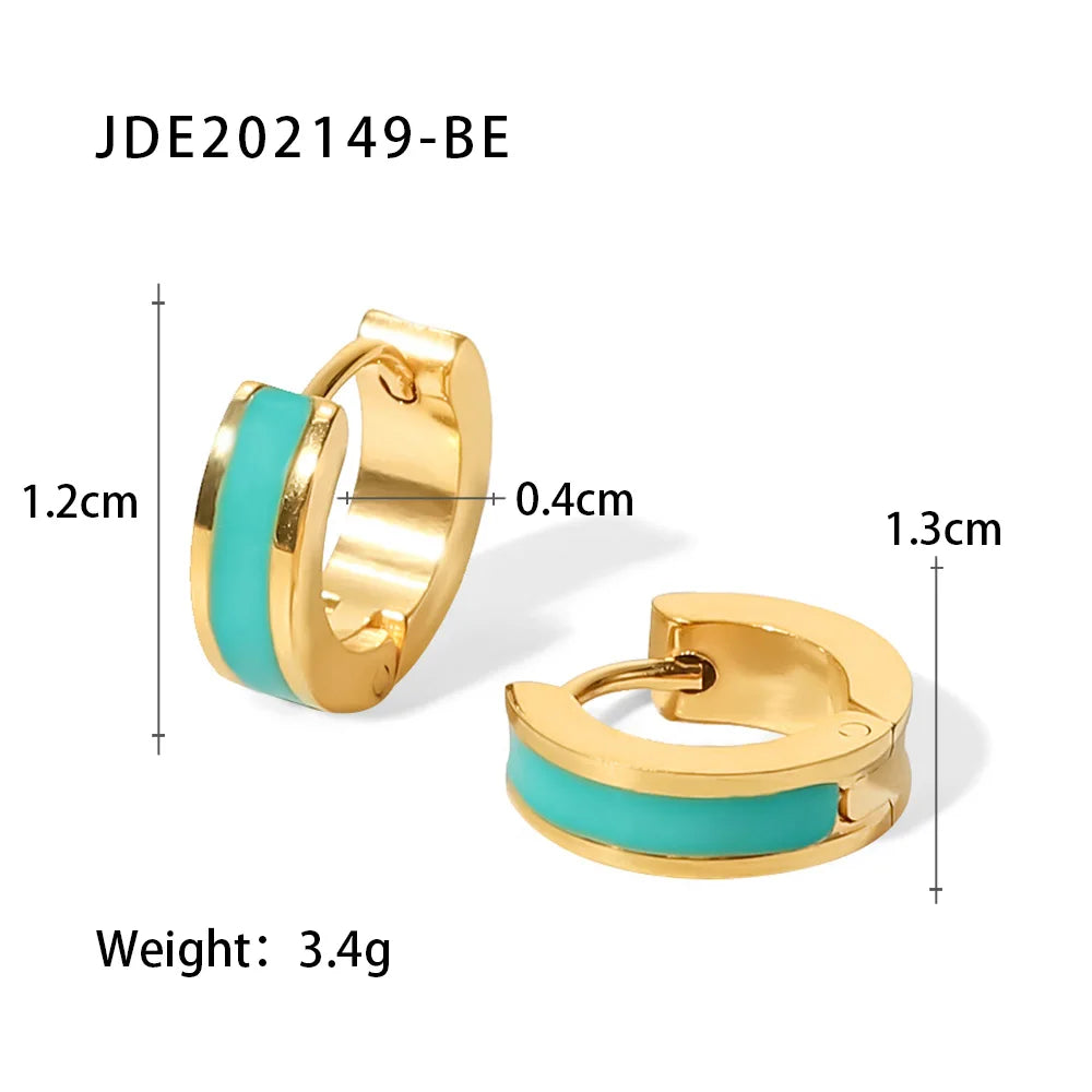 Color Enamel Round Stud Earrings — Stainless Steel · PS295