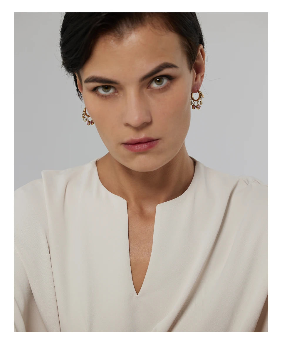 Cubic Zirconia Hammered Multi-Color Earrings — Gold-Plated Stainless Steel with Cubic Zirconia · PS2210