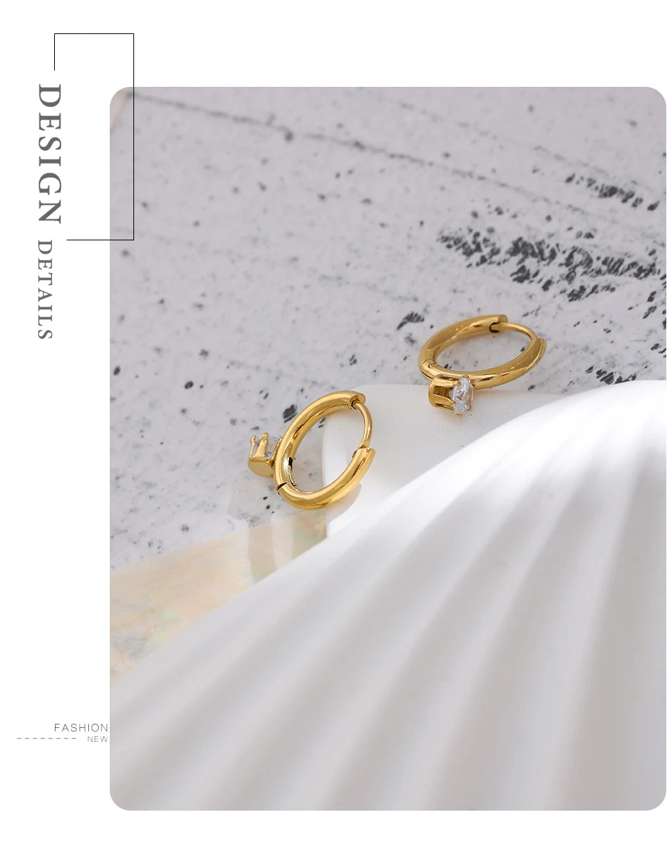 Cubic Zirconia Minimalist Geometric Earrings — Gold-Plated Stainless Steel with Cubic Zirconia · PS1614