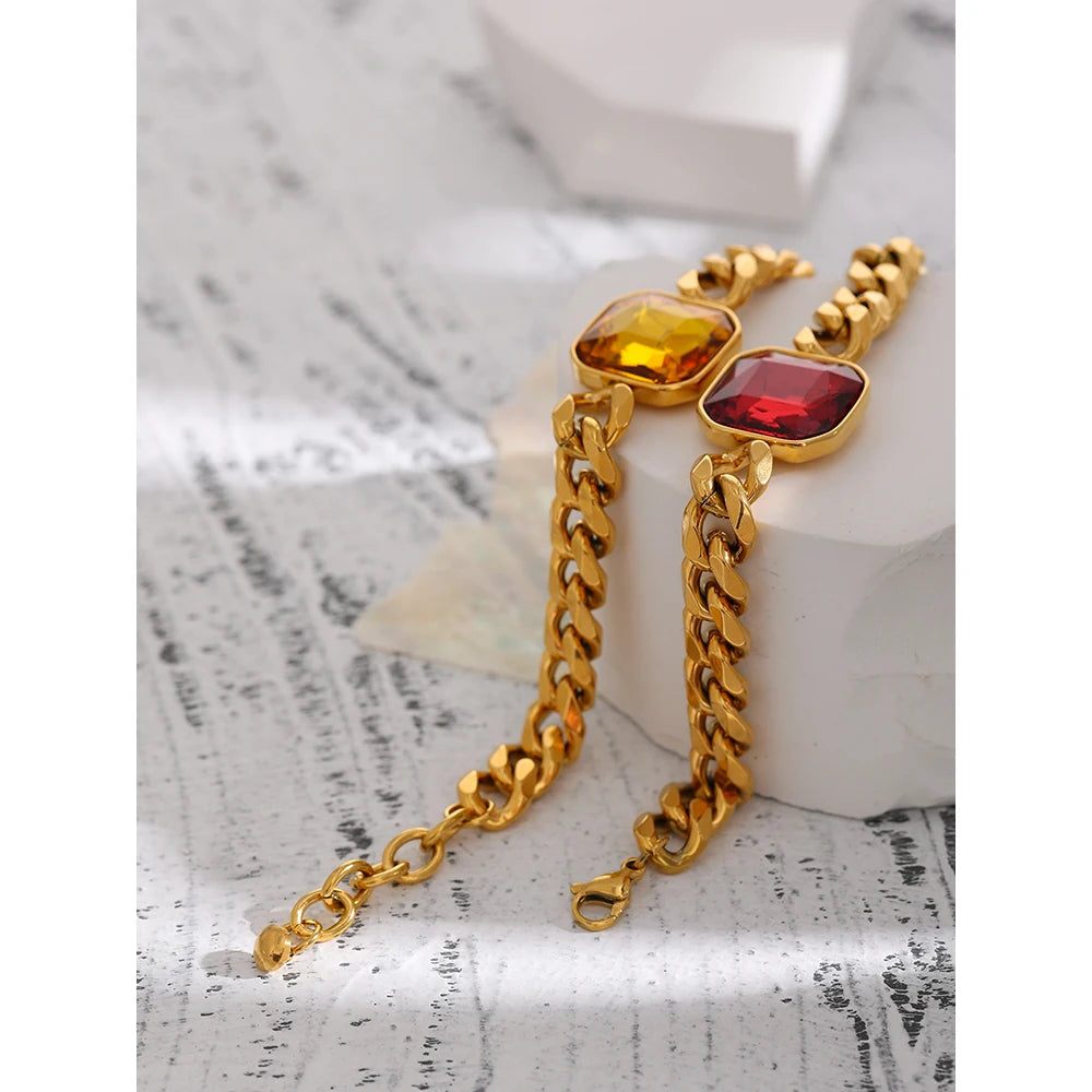 Red Cubic Zirconia Geometric Bracelet — 18K Gold-Plated Stainless Steel with Cubic Zirconia · PS1617
