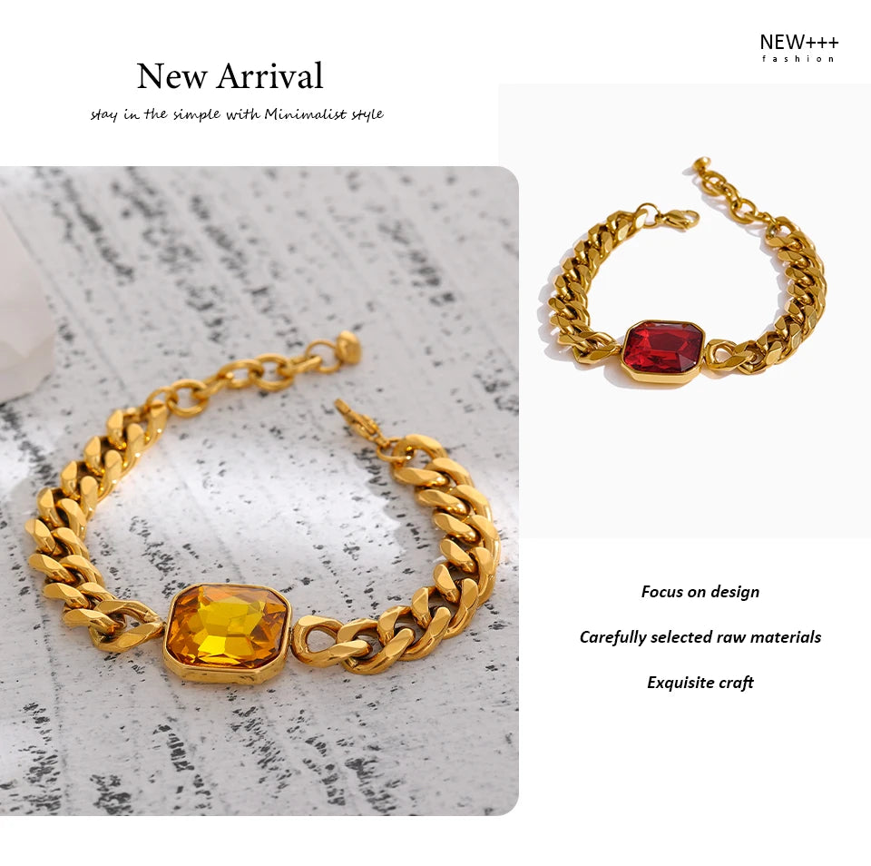 Red Cubic Zirconia Geometric Bracelet — 18K Gold-Plated Stainless Steel with Cubic Zirconia · PS1617