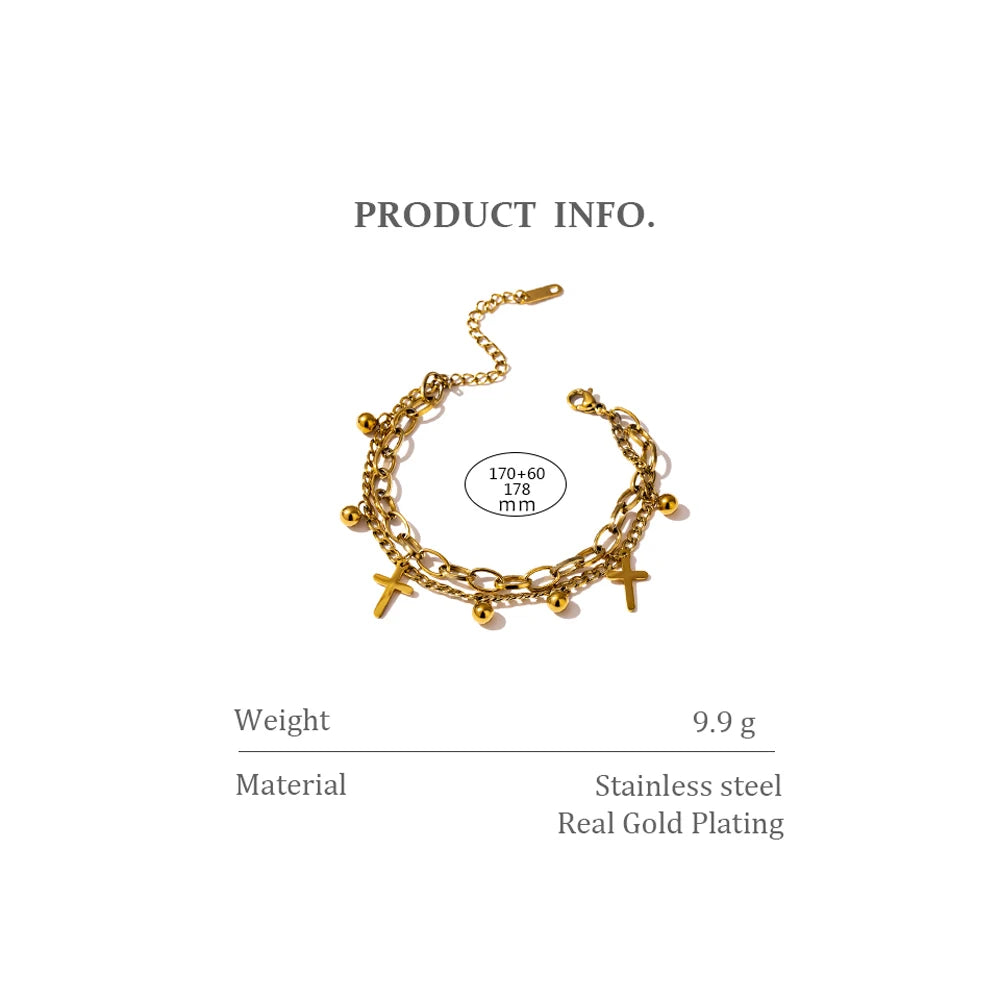 Cross Geometric Chain Bracelet — Gold-Plated Stainless Steel · PS1980