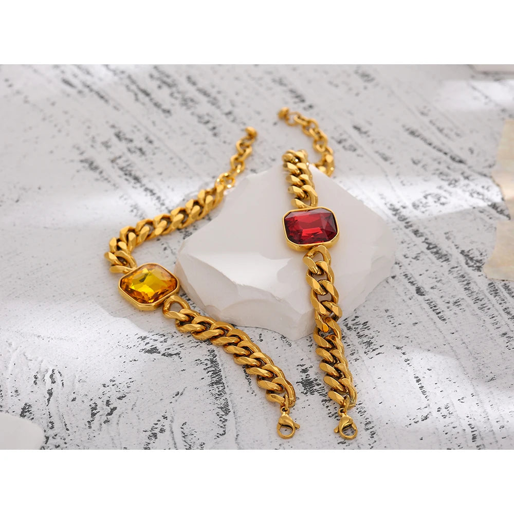 Red Cubic Zirconia Geometric Bracelet — 18K Gold-Plated Stainless Steel with Cubic Zirconia · PS1617
