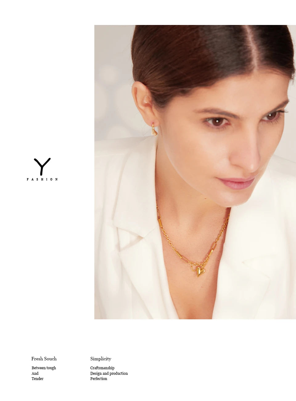 Heart hammered geometric necklace in 18K gold-plated stainless steel.