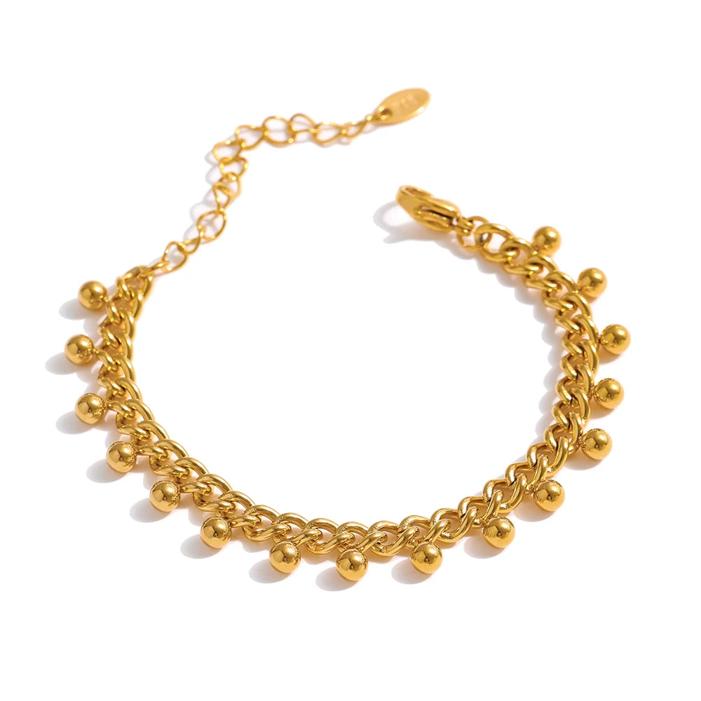 Beaded geometric chain bracelet in 18K gold-plated 316L stainless steel.