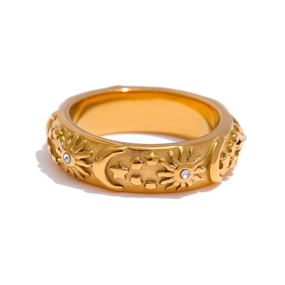 Star moon sun bracelet in gold-plated stainless steel.