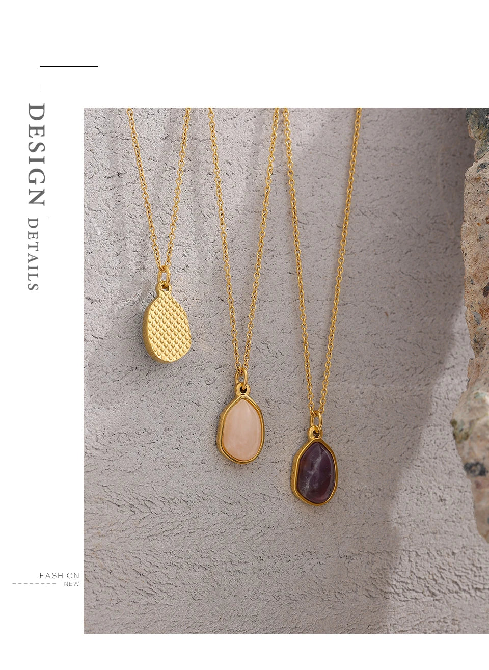 Green crystal natural stone necklace in stainless steel with natural stone and crystal.