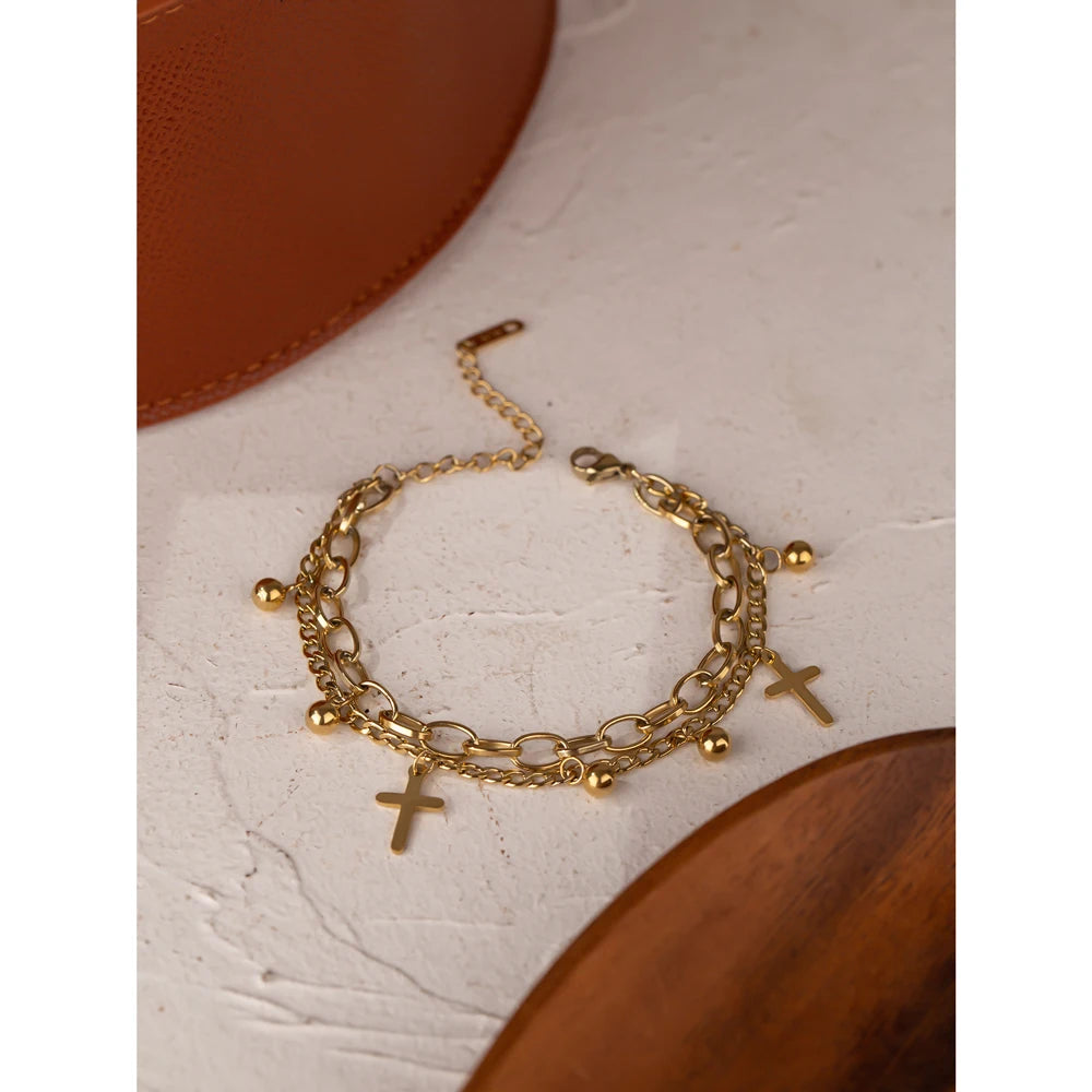 Cross Geometric Chain Bracelet — Gold-Plated Stainless Steel · PS1980
