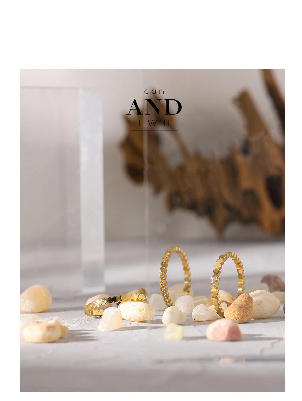 Cubic zirconia geometric ring in 18K gold-plated 316L stainless steel with cubic zirconia.