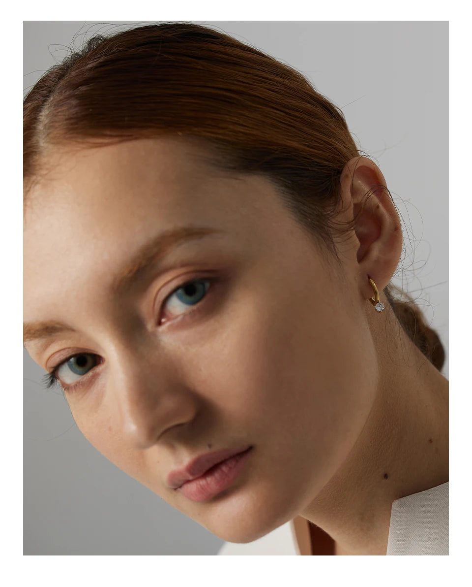 Cubic Zirconia Minimalist Geometric Earrings — Gold-Plated Stainless Steel with Cubic Zirconia · PS1614