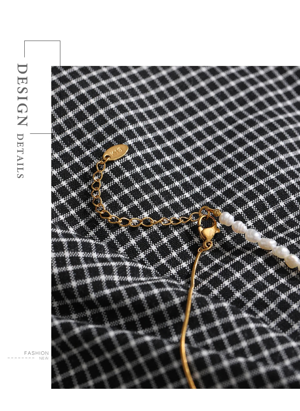 Freshwater pearl geometric chain necklace in gold-plated stainless steel with freshwater pearl.