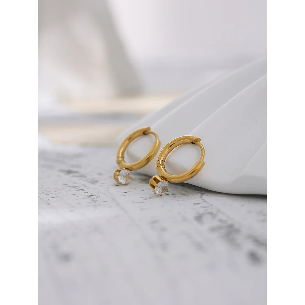 Cubic Zirconia Minimalist Geometric Earrings — Gold-Plated Stainless Steel with Cubic Zirconia · PS1614
