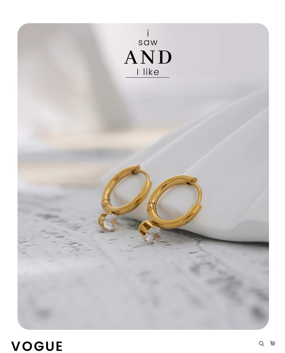 Cubic Zirconia Minimalist Geometric Earrings — Gold-Plated Stainless Steel with Cubic Zirconia · PS1614