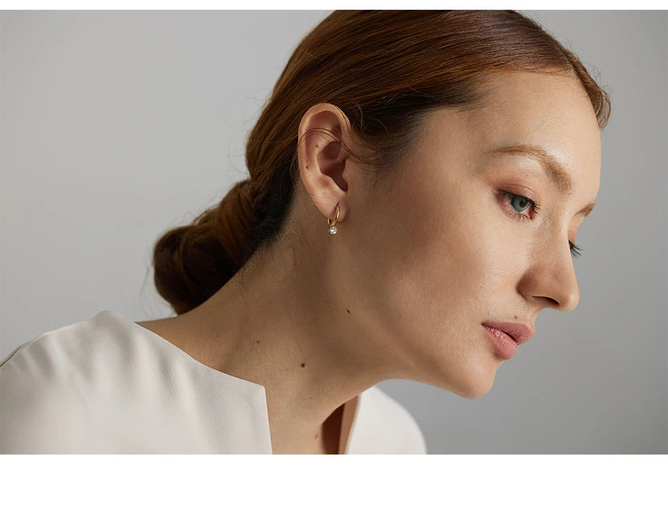 Cubic Zirconia Minimalist Geometric Earrings — Gold-Plated Stainless Steel with Cubic Zirconia · PS1614