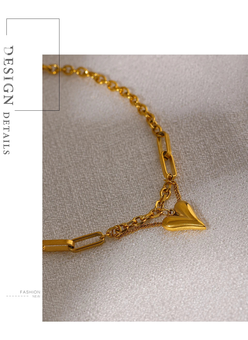 Heart hammered geometric necklace in 18K gold-plated stainless steel.