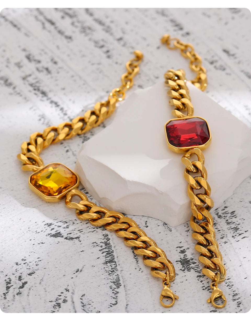 Red Cubic Zirconia Geometric Bracelet — 18K Gold-Plated Stainless Steel with Cubic Zirconia · PS1617