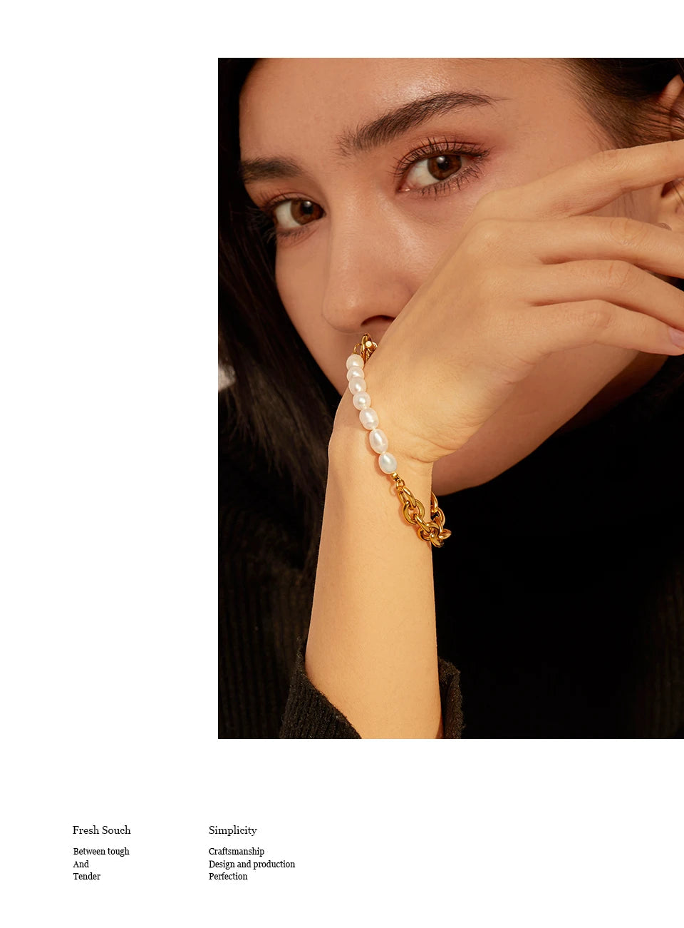 Freshwater pearl geometric chain necklace in 18K gold-plated stainless steel with freshwater pearl.