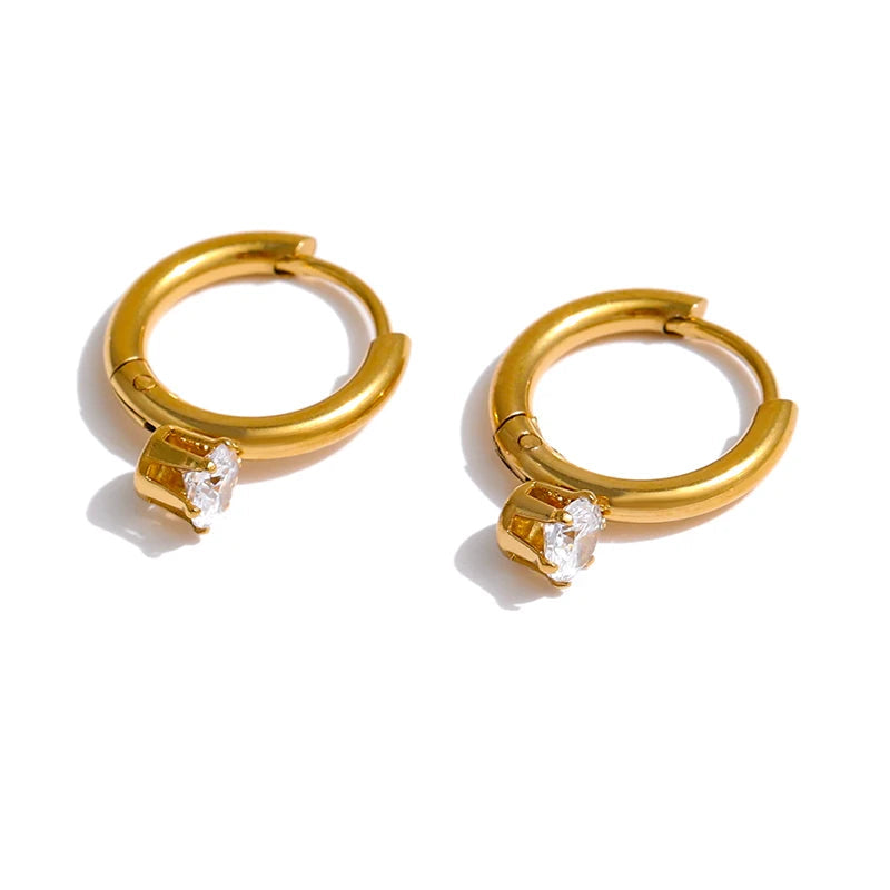 Cubic Zirconia Minimalist Geometric Earrings — Gold-Plated Stainless Steel with Cubic Zirconia · PS1614