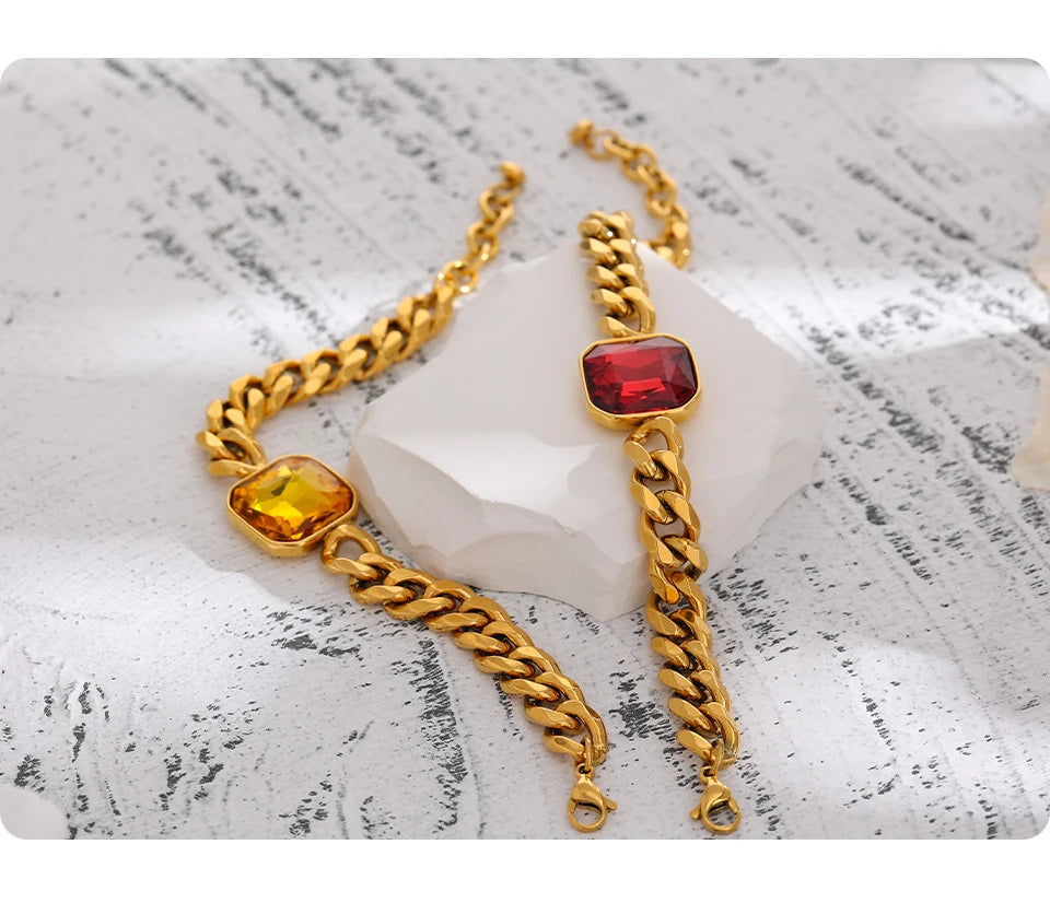 Red Cubic Zirconia Geometric Bracelet — 18K Gold-Plated Stainless Steel with Cubic Zirconia · PS1617
