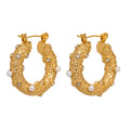 Cubic Zirconia Pearl Geometric Earrings — Gold-Plated Stainless Steel with Pearl and Cubic Zirconia · PS1627