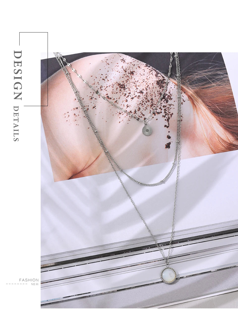Coin hammered boho necklace in gold-plated stainless steel.