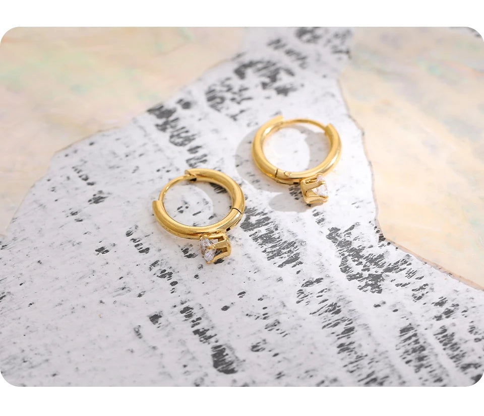 Cubic Zirconia Minimalist Geometric Earrings — Gold-Plated Stainless Steel with Cubic Zirconia · PS1614