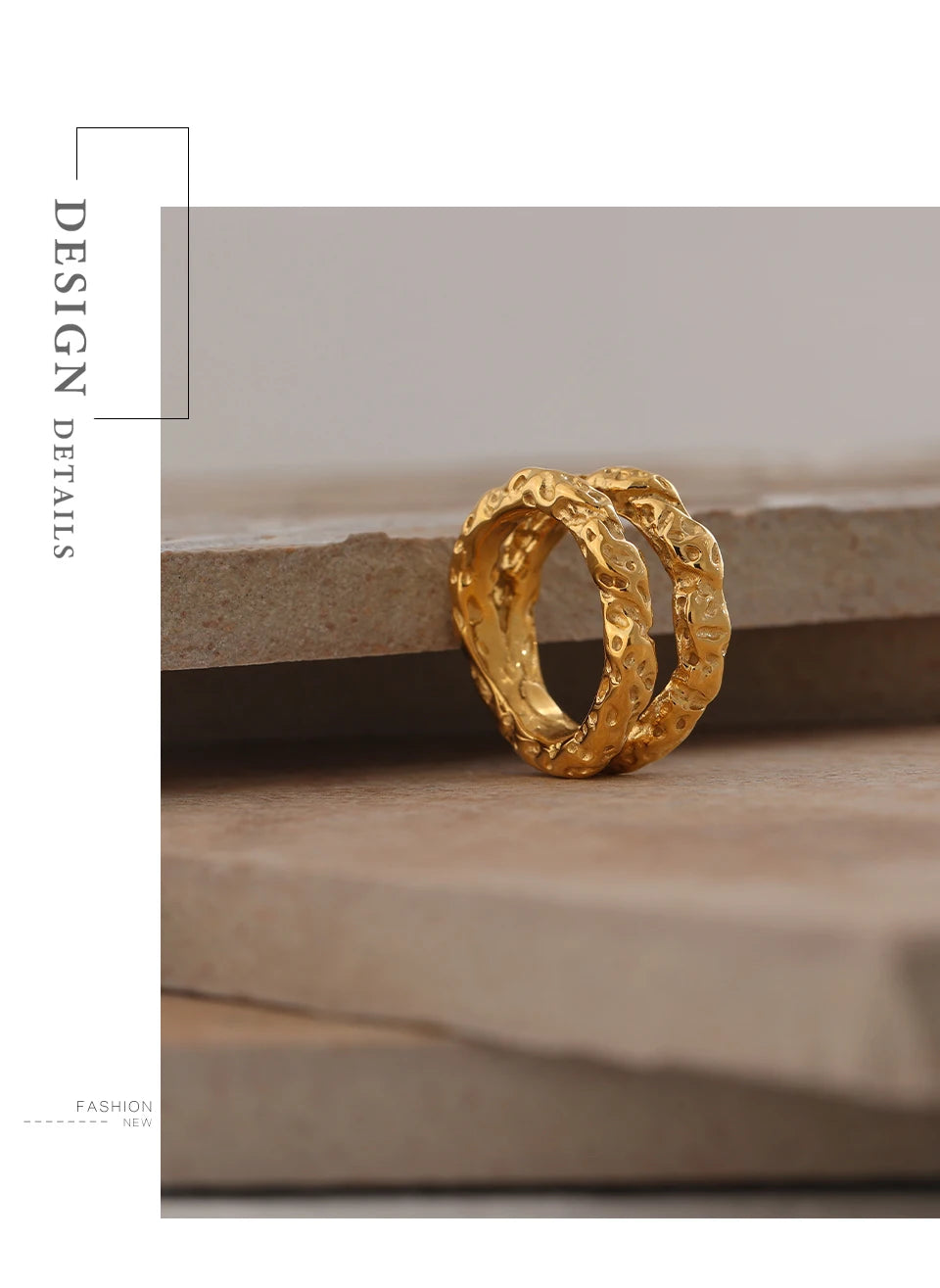 Geometric ring in 18K gold-plated stainless steel.