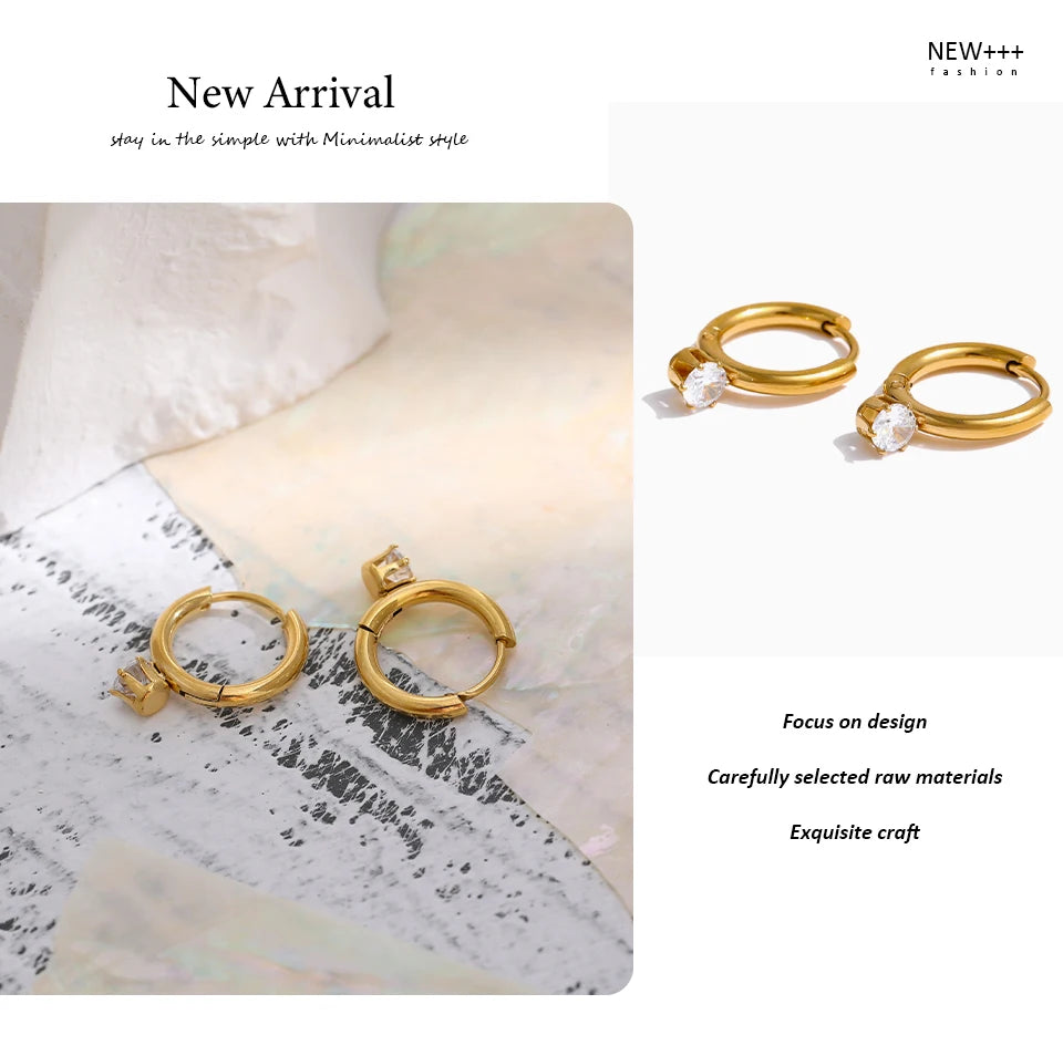 Cubic Zirconia Minimalist Geometric Earrings — Gold-Plated Stainless Steel with Cubic Zirconia · PS1614